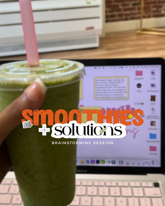 a smoothie being held in front of a laptop inside of a smoothie shop with the words smoothies and solutions 